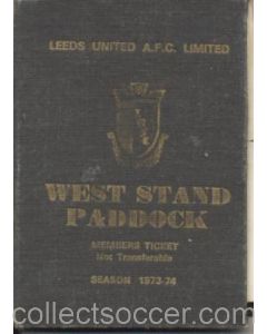 Leeds United West Stand Paddock members ticket of season 1973-1974