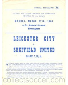 1961 F.A. Cup Semi-Final Leicester City v Sheffield United official programme 27/03/1961 2nd Replay
