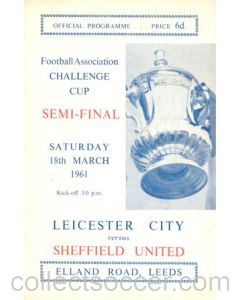 1961 F.A. Cup Semi-Final Leicester City v Sheffield United official programme 18/03/1961