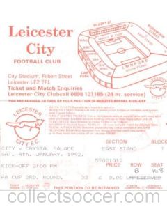 Leicester City v Crystal Palace ticket 04/01/1992