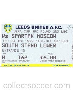 Leeds United v Spartak Moscow ticket 09/12/1999 UEFA Cup
