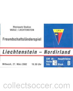 Lichtenstein v Northern Ireland blue used ticket 27/03/2002