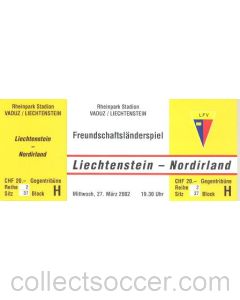 Lichtenstein v Northern Ireland yellow unused ticket 27/03/2002