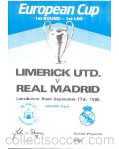 1980 Limerick v Real Madrid official programme 17/09/1980 European Cup