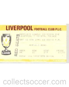 Liverpool v Crystal Palace ticket 02/11/1991