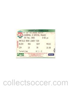 Liverpool v Crystal Palace ticket 05/02/2003