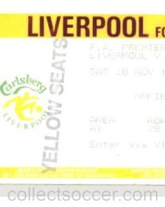 Liverpool v Crystal Palace ticket 28/11/1992