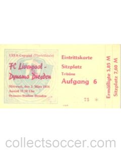 Dynamo Dresden, East Germany v Liverpool ticket 03/03/1976 UEFA Cup
