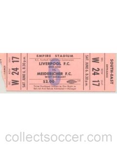 Liverpool v Meidericher, West Germany ticket stub, match played in the USA