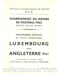 1960 Luxembourg v England official programme 19/10/1960