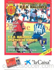 1998 Majorca v Atletico Madrid official programme 25/10/1998, Spanish produced, in Spanish