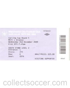 Manchester City v Arsenal 02/12/2009 ticket