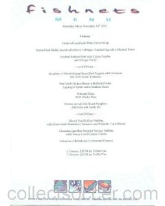 Chelsea Fishnets menu of 16/11/2002