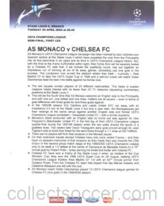 Monaco v Chelsea press pack without folder 20/04/2004 Champions League Semi-Final 1st Leg