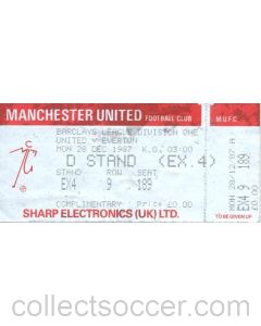 Manchester United v Everton unused ticket 28/12/1987 Football League