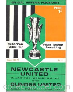1969 Newcastle United v Dundee United European Fairs Cup official programme 01/10/1969
