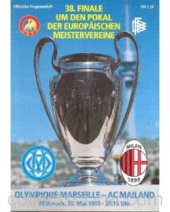 1993 European Cup Final Olympique Marseille v Milan Official Programme