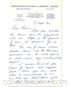 Portsmouth letter to Ernie Webster - a very famous coach at that time with newspaper cutting probably of 08/04/1961