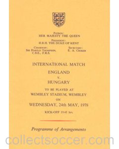1978 England v Hungary programme of arrangements Royal Box