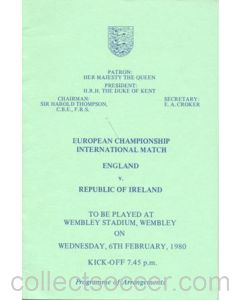 1980 England v Republic of Ireland programme of arrangements Royal Box