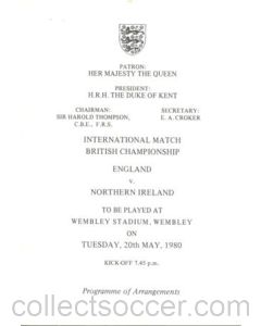 1980 England v Northern Ireland programme of arrangements Royal Box