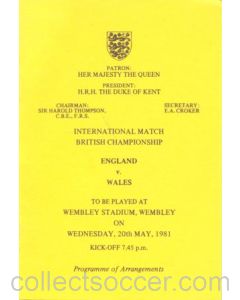1981 England v Wales programme of arrangements Royal Box