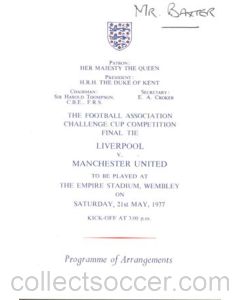 1977 FA Cup Final programme of arrangements Royal Box