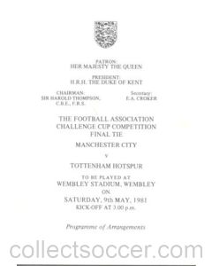 1981 FA Cup Final programme of arrangements Royal Box