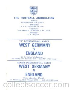 1978 West Germany v England programme of arrangements Royal Box, mint
