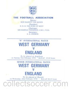 1978 West Germany v England programme of arrangements Royal Box, very good condition