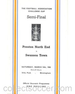 1964 F.A. Cup Semi-Final Preston North End v Swansea Town official programme 14/03/1964