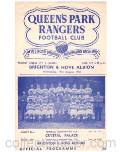 Queen's Park Rangers v Brighton & Hove Albion Football Programme from the match played on the 19th August 1953 in great condition.