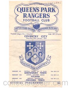 1954 football programme queens park rangers v coventry city