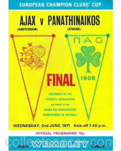 1971 European Cup Final Ajax v Panathinaikos Official Programme
