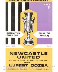 1969 UEFA Cup Final Programme Newcastle United v Ujpest Dozsa