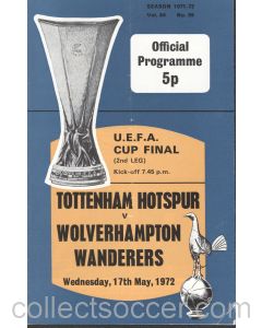 1972 UEFA Cup Final 2nd Leg Programme Tottenham Hotspur v Wolverhampton Wanderers