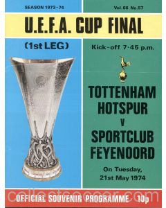1974 UEFA Cup FInal 1st Leg Programme Tottenham Hotspur v Feyenoord