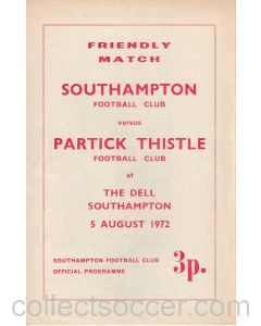 Southampton v Partick Thistle Rare Official Programme 5/08/1972