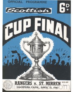 1962 Scottish Cup Final Rangers v St.Mirren Official Programme - hole punched
