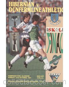 1991 Scottish League Cup Final Hibernian v Dunfermline Athletic Official Football Programme