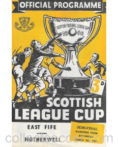 1954 Scottish League Cup Semi Final East Fife v Motherwell Football Programme 9/10/1954