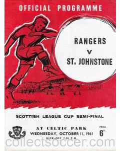 1961 Scottish League Cup Semi Final Rangers v St Johnstone Official Football Programme 11/10/1961