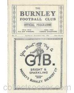 Burnley V Plymouth Argyle 8/12/1934 Rare Football Programme