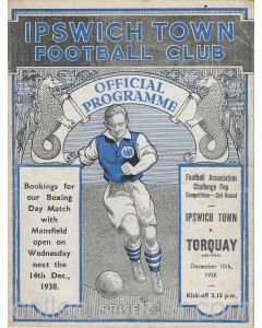 Ipswich Town FC V Torquay United FA Cup 2nd Round 10/12/1938 Football Programme