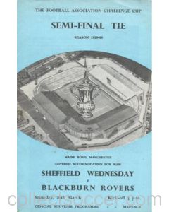 1960 F.A. Cup Semi-Final Sheffield Wednesday v Blackburn Rovers official programme 26/03/1960