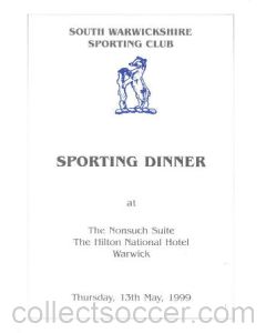 South Warwickshire Sporting Dinner menu 13/05/1999