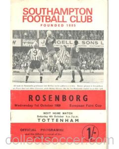 1969 Southampton v Rosenborg European Fairs Cup 01/10/1969 official programme 01/10/1969