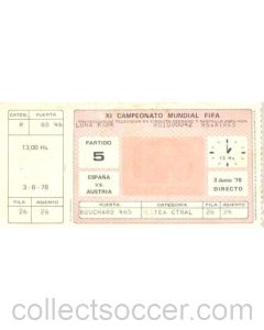 1978 Spain v Austria Directors Box unused World Cup Ticket