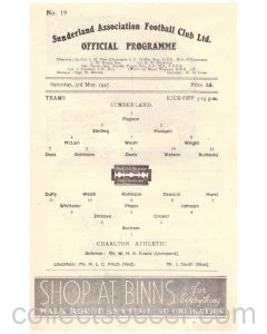 1947 Sunderland v Charlton Football Programme
