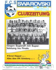 1987 UEFA Cup Semi-Final Swarovski Tirol v Goteborg official programme and Swarovski FC magazine of 22/04/1987